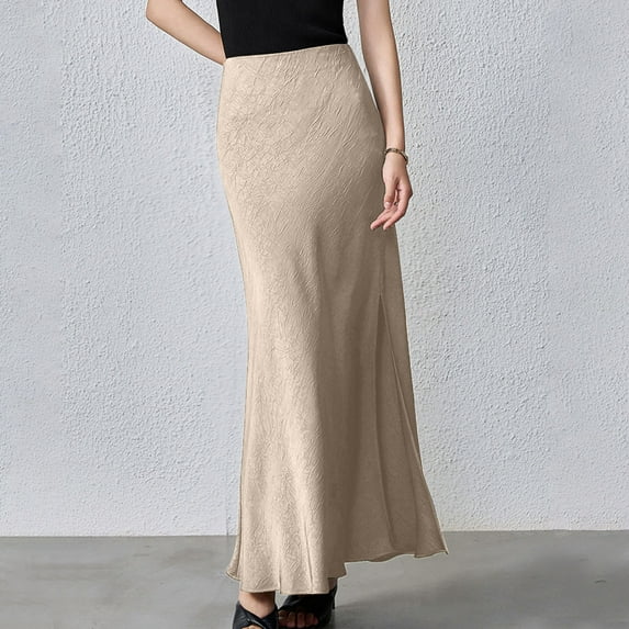 Womens Summer Skirts Wrapped Hip Slimming High Waist Patchwork Vintage Plain Elegant Maxi Skirts Rose Gold S-XL