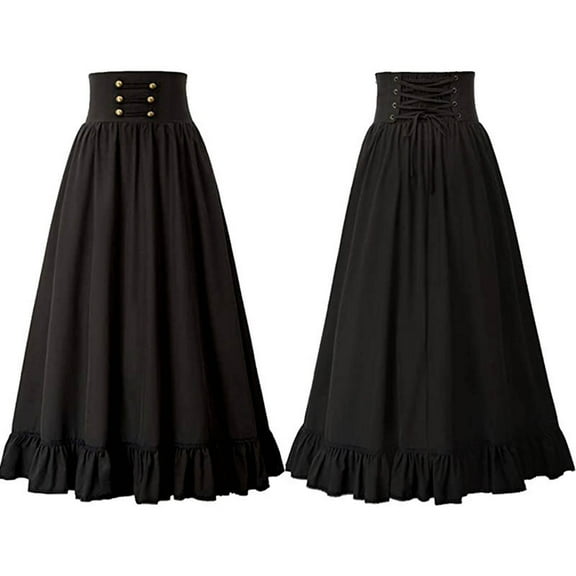 Xunlbb Long Skirts for Women, Fashion Women Skirt High Comfy Casual Waist Button Bandage Ruffle Skirts Gift for Girls, Size S-2XL