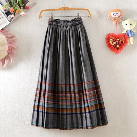 Xunlbb Long Skirts for Women, Women's Fashion High Waist Wool Skirt High Elasticity Waistband Pleated Skirt Gift for Women, Size S-XL
