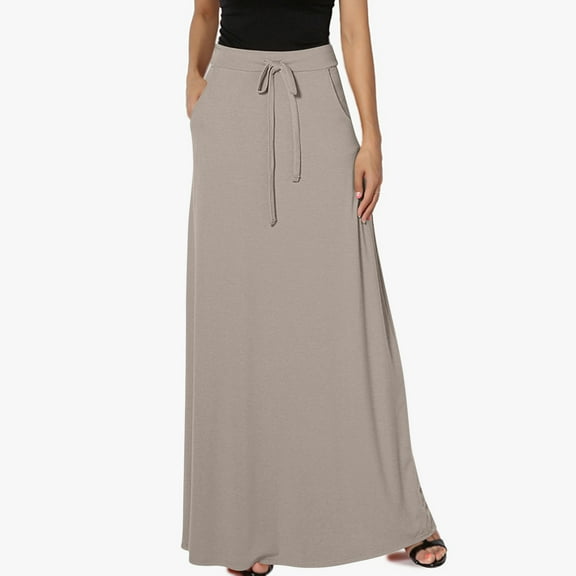 Xunlbb Long Skirts for Women, Women's Fashion Solid Color Pocket Elastic Waist Casual Ankle Skirt Gift for Girls, Size S-3XL