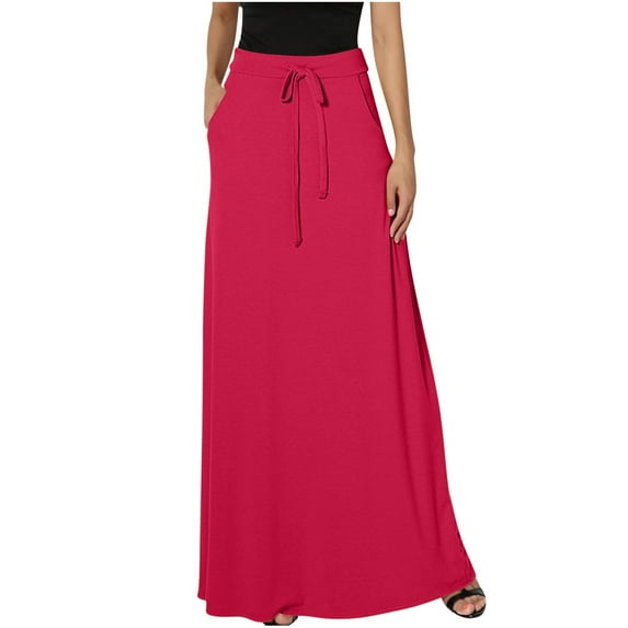 Xunlbb Long Skirts for Women, Women's Fashion Solid Color Pocket Elastic Waist Casual Ankle Skirt Gift for Girls, Size S-3XL