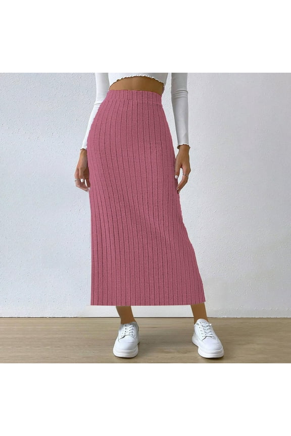 Long Skirts for Women, Women's Popular Summer New Solid Slim Skirt A-line Side Slit Elastic Skirt Gift for Girls, Size S-5XL