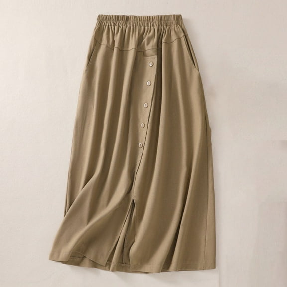 Xunlbb Long Skirts for Women, Women's Summer Comfort Fashion Solid Color Elastic Waist Button Vent Pocket Skirt, Size M-2XL