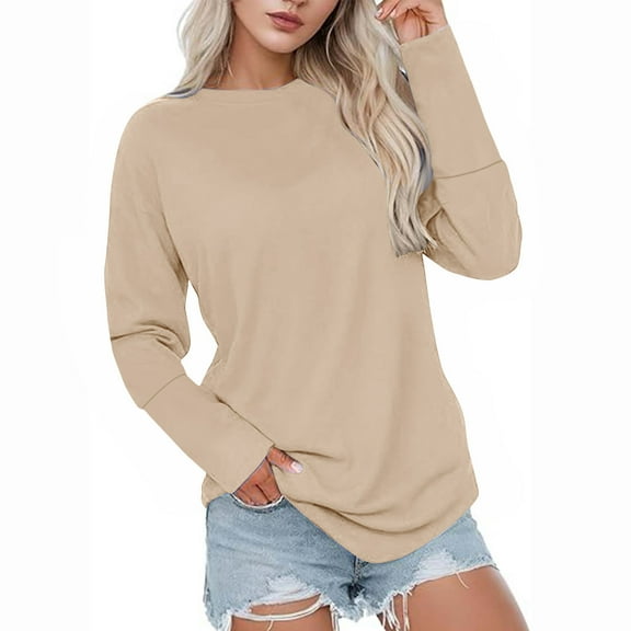 Xunlbb Long Sleeve Shirts for Women, Womens Sweatshirts Hoodies Fleece Long Sleeve Crewneck Oversized Pullover Sweaters Casual Crew Neck Fall Clothes S-2XL Holiday Gift Finder