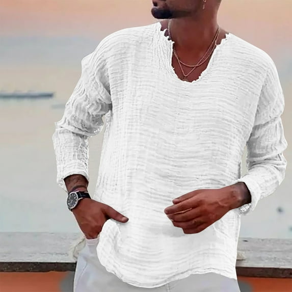 Xunlbb Long Sleeve Shirts for Men, Man Long Sleeve Solid Color V-Neck Fashion Fallow T-Shirt Tops Blouse S-3XL Gifts for Men