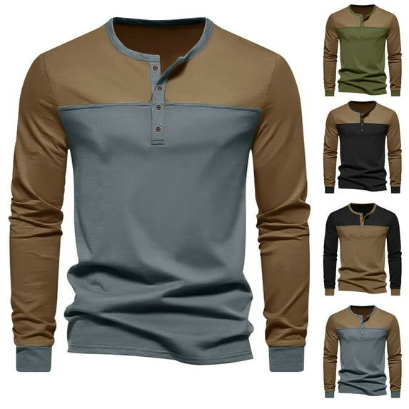 Xunlbb Long Sleeve Shirts for Men, Men's New Casual Loose Round Neck Color Blocking Long Sleeve T-shirt S-3XL Great Gifts for Less
