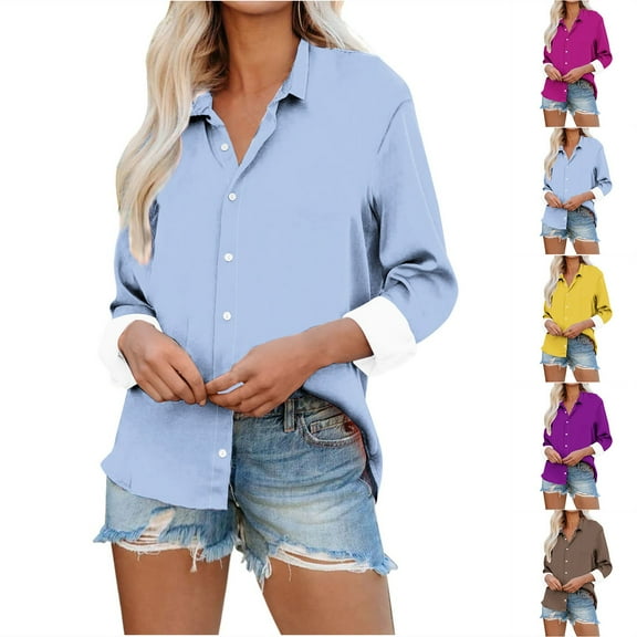 Xunlbb Long Sleeve Shirts for Women Ladies Casual Fashion Loose Temperament Long Sleeve Solid Color V-neck Top S-3XL Holiday Gift Finder