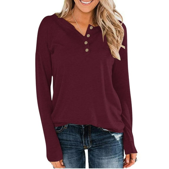 Xunlbb Long Sleeve Shirts for Women, Women Loose Buttons Casual Long Sleeve Pullover Sweatshirts Tops Blouses S-3XL Holiday Gift Finder