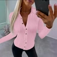thumbnail image 1 of Xunlbb Long Sleeve Shirts for Women, Women's Solid Color Button Up Long Sleeved V-neck Shirt S-2XL Holiday Gift Finder, 1 of 6