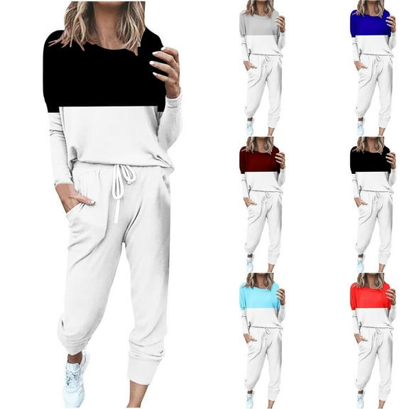 Xunlbb Lounge Sets for Women,Women Loose Two-piece Sets Solid Long Sleeve Tops Casual Pants Sweatsuit on Clearance,Size S-5XL