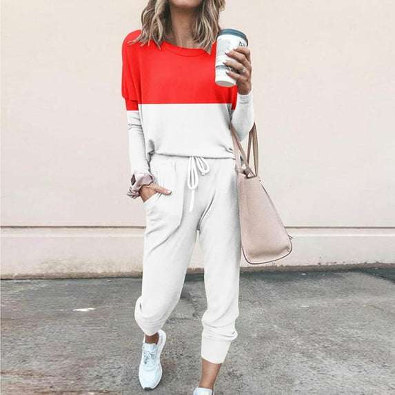 Xunlbb Lounge Sets for Women,Women Loose Two-piece Sets Solid Long Sleeve Tops Casual Pants Sweatsuit on Clearance,Size S-5XL