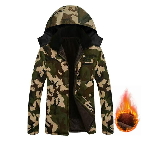 Xunlbb Men Coats Winter Clearance Sale, Men Winter Casual Camouflage Hooded Zipper Pockets Long Sleeve Cardigan Coat Parkas M-XL