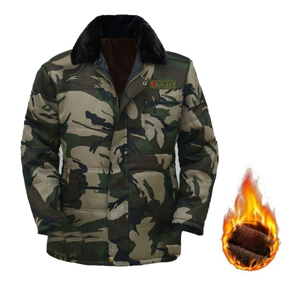 Xunlbb Men Coats Winter Clearance Sale, Men Winter Casual Camouflage Zipper Pockets Hoodless Long Sleeve Cardigan Coat Parkas M-XL