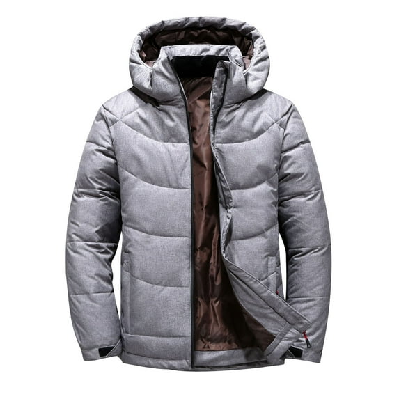 Xunlbb Men Coats for Winter With Hood, Men's Hooded Long Sleeve Solid Zipper Workwear Thicken Outdoor Down Jacket M-3XL