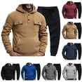 thumbnail image 1 of Xunlbb Men's Fleece Sweatshirt And Pants Set With Buttons Hoodies Sweatshirt Small Footrest Solid Color Casual Men's Long Sleeved Hoodies and Joggers Pants Set, S-3XL, 1 of 7