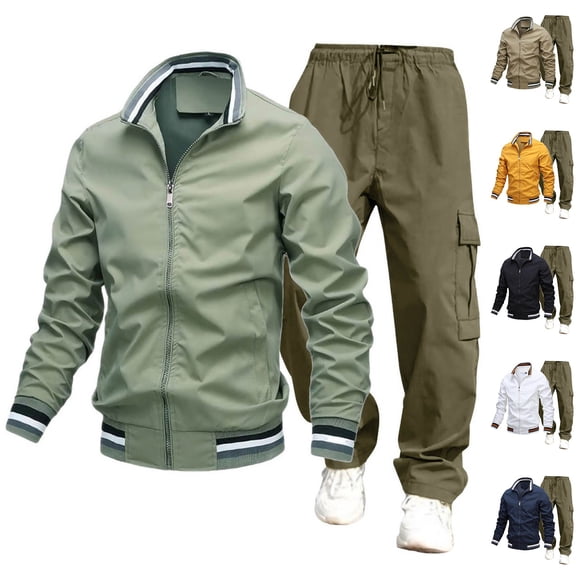 Xunlbb Men's Lightweight Jacket & Cargo Pants Matching Set, Casual Thin Jacket and Long Men's Work Pants with Multiple Pockets Set for Fall and Winter Trendy Men's Fashion, M-3XL