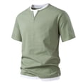 thumbnail image 1 of Xunlbb Men Tops Under $10 Man Double V-neck Short Sleeve T-shirt Large Size Fashion Fallow Priming T-shirt on, Green S, 1 of 4