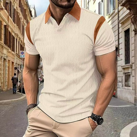 Xunlbb Men's Shirts Men'S Clothing Under $10 Man Solid-Color Casual Splicing Cedar Short Sleeve Turndown Collar Top, S-3XL