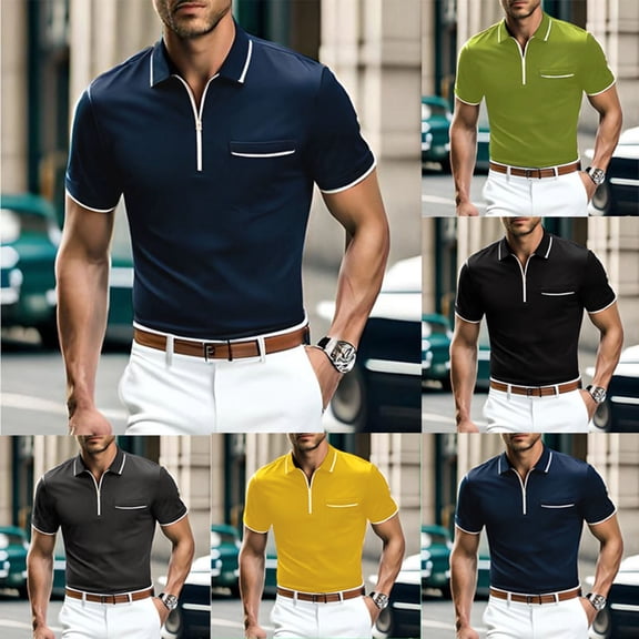 Xunlbb Men's Shirts Men'S Clothing Under $10 Man Streak Lapel Short Sleeve Pol Shirt Fallow Color Contrast Pol Shirt, S-3XL
