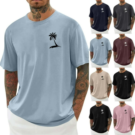Xunlbb Men's Shirts Men'S Clothing Under $10 Men Print Round Neck Casual Fashion Short Sleeve Round-Neck Blouses Shirts, S-5XL