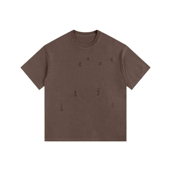 Xunlbb Men's Shirts Men'S Clothing Under $10 Men's Vintage Solid Color Destruction Casual Short Sleeved Round Neck Shirts, S-5XL