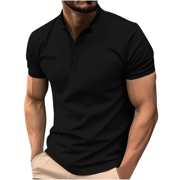Xunlbb Men's Shirts Mens Casual Button Down Shirts Men's Solid Color Fallow Button Round Neck Sports Short Sleeve Shirt Gift for Him, S-3XL