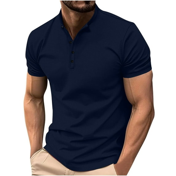 Xunlbb Men's Shirts Mens Casual Button Down Shirts Men's Solid Color Fallow Button Round Neck Sports Short Sleeve Shirt Gift for Him, S-3XL