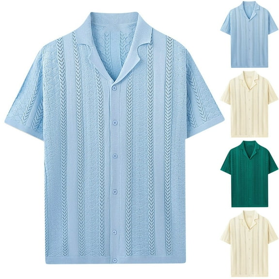 Xunlbb Men's Shirts Mens Casual Button Down Shirts Knitted Short Sleeved Men's Fashionable Knitted Shirt Men's Casual Button Up Cardigan Short Sleeved Lapel Top/shirt on Clearance, M-3XL