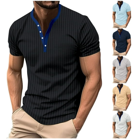 Xunlbb Men's Shirts Mens Dress Shirts Men Casual Solid with Pockets Sports Short-sleeved V-neck Fitness Training Clothes T-shirt Top Gift for Him, S-3XL