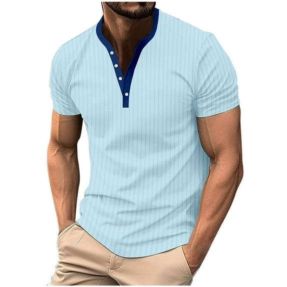 Xunlbb Men's Shirts Mens Dress Shirts Men Casual Solid with Pockets Sports Short-sleeved V-neck Fitness Training Clothes T-shirt Top Gift for Him, S-3XL