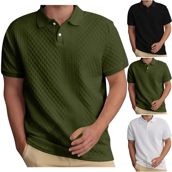 Xunlbb Men's Shirts Mens Dress Shirts Men's Button Placket Solid Color Short Sleeved Top Lapel Basic Texture Short Sleeved Collar Top/shirt, S-2XL