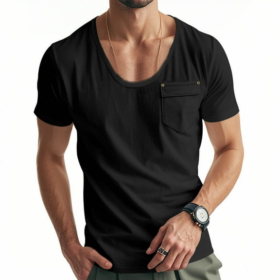 Xunlbb Men's Shirts T-Shirt for Men Men Solid Color Casual Fashion Round Neck Pockets Short Sleeve T-shirt Top, S-3XL