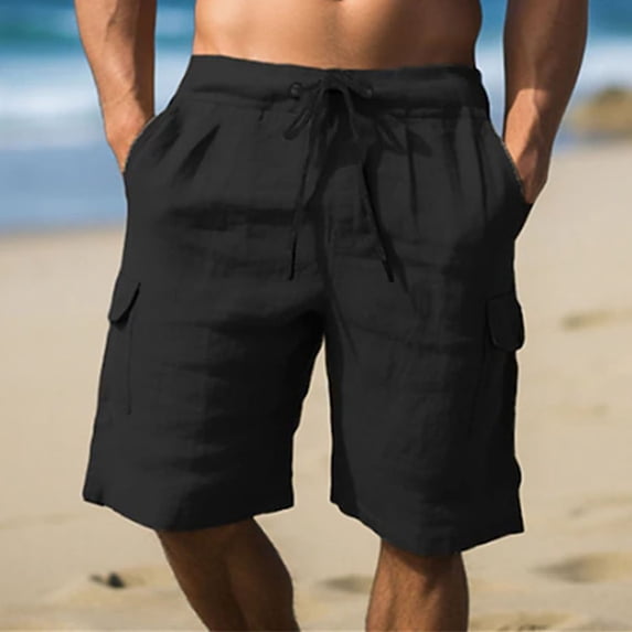 Xunlbb Men's Shorts Clearance Gym Shorts Men, Men Cotton Linen Solid Color Casual Fashion Drawstring Elastic Waist Straight Leg Ventilate Pockets Beach Pants, S-3XL