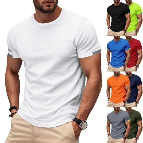 Xunlbb Men's T-shirts Solid Color High-Performance Tee with Short Sleeves and Crew Neckline Lightweight Summer Athletic Tops for Outdoor Activities Daily Casual Wear
