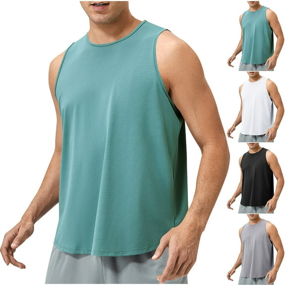 Xunlbb Men's Tank Tops Lightweight Summer Athletic Tank Top with Stretchable Fabric Flat Seam Round Neck Sleeveless Basic for Gym Workout Casual Wear Plus Size