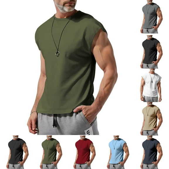 Xunlbb Men's Tank Tops Slim Fit Summer Athletic Tank Top with Compression Support Features Round Neck Sleeveless Essential for Building Muscle Gym Training Plus Size