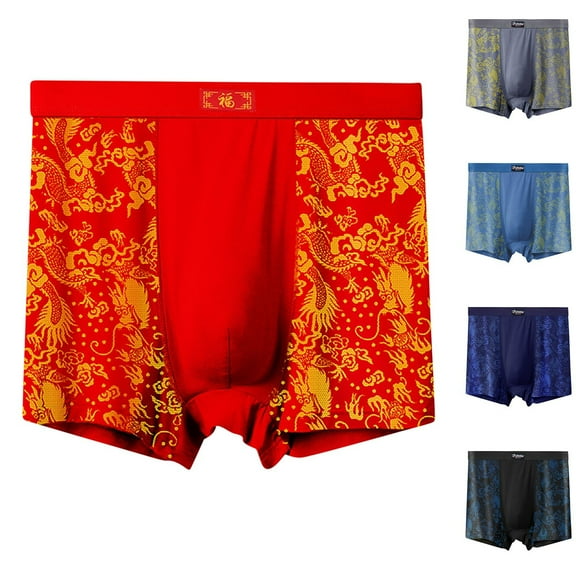 Xunlbb Men's Underwear Men's High Waisted Plus Size Men's Flat Underwear Wide Waistband Print Four Corners Holiday Gifts for Men