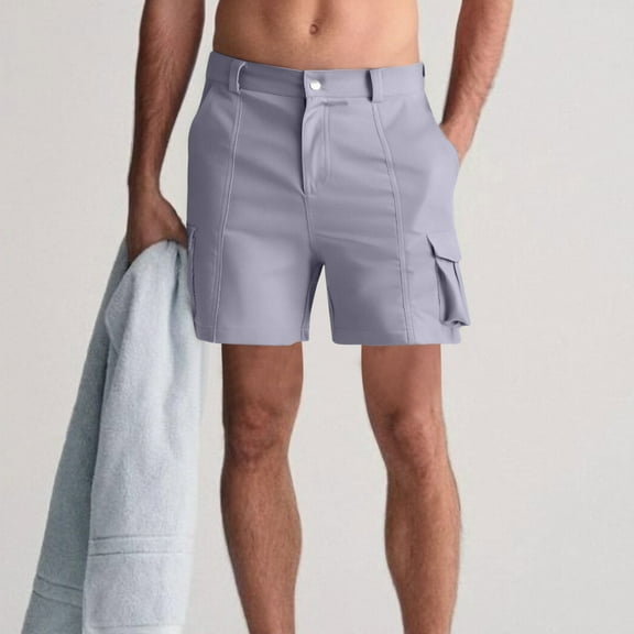 Xunlbb Mens Casual Cargo Shorts, Men Summer Solid Color Casual Shorts Casual Elastic Waist Shorts Multi Pocket Casual Workwear Shorts 6 Pockets on Clearance S-2XL