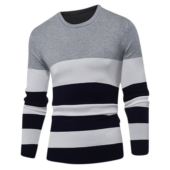 Xunlbb Mens Long Sleeve Tee Shirts, Men's Base Knit Stripe Long Sleeved Round Neck Top L-2XL Gifts for Men
