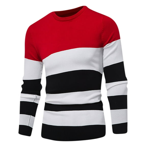 Xunlbb Mens Long Sleeve Tee Shirts, Men's Base Knit Stripe Long Sleeved Round Neck Top L-2XL Gifts for Men