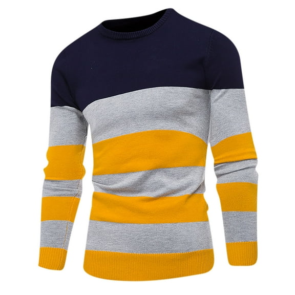 Xunlbb Mens Long Sleeve Tee Shirts, Men's Base Knit Stripe Long Sleeved Round Neck Top L-2XL Gifts for Men
