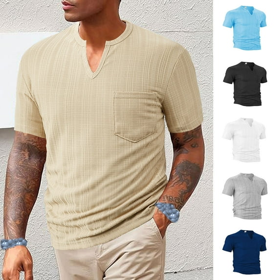 Xunlbb Mens Shirt Men'S Clothing Under $10 Man Europe and America Summertime Thin Solid Color Short Sleeve Polyester Flax Imitation Small Turndown Collar Shirt Shirt, S-3XL
