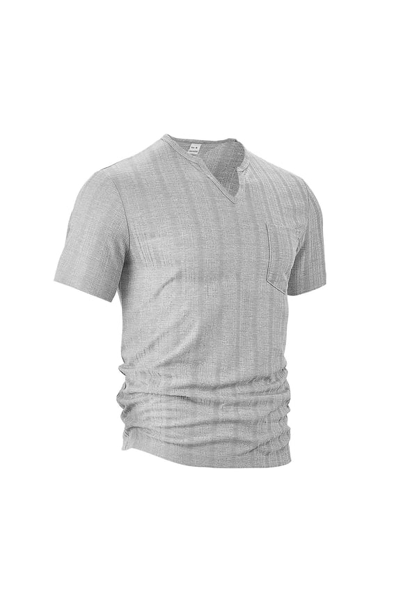 Men Tops on Sale, Man Europe And America Summertime Thin Solid Color Short Sleeve Polyester Flax Imitation Small Turndown Collar Shirt Shirt Gift for Mmen, Gray 2XL
