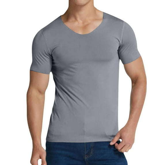Xunlbb Mens Shirt Men'S Clothing Under $10 Men's Solid Color V-Neck Short-Sleeved Pullover T-Shirt Fitness and Outdoor Seamless Stretch Tight Top, M-5XL