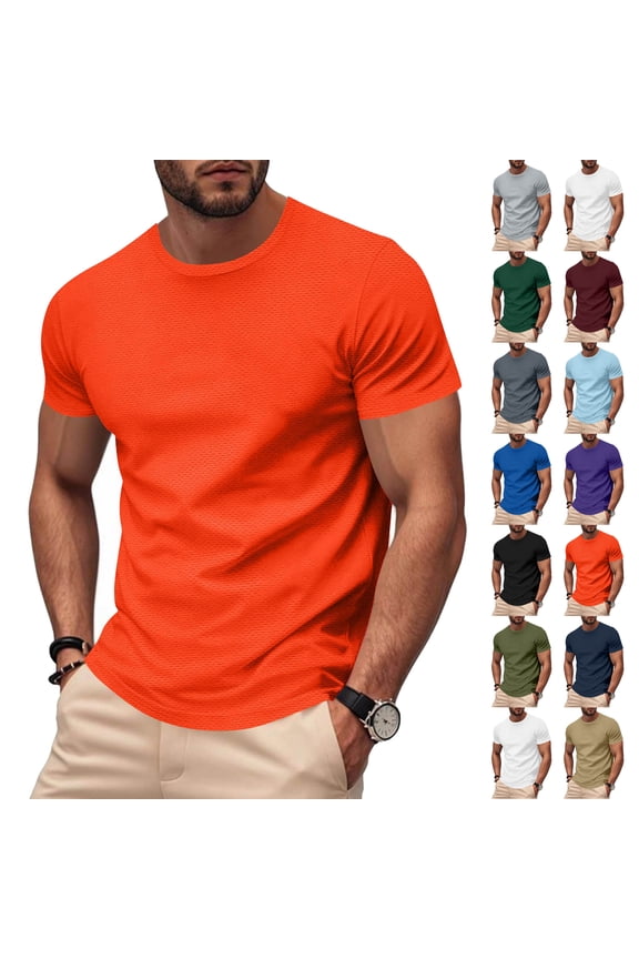 Mens Shirt Men'S Clothing Under $10 Fashionable Men's Solid Color Short Sleeved Mesh Breathable Tight Fitting T-shirt, M-3XL