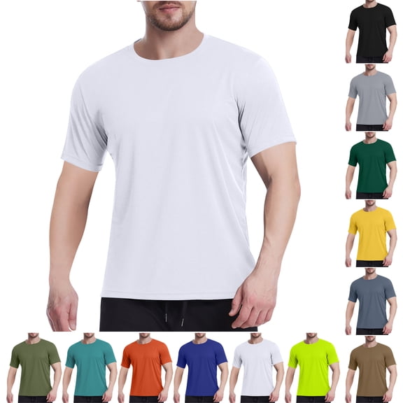 Xunlbb Mens Shirts, Men's Casual Short Sleeve Crew Neck Solid Color Mesh Breathable Tight Fitting Mens Shirts for Workout and Gym, M-3XL