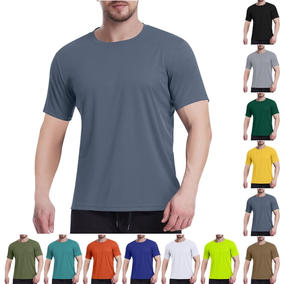 Xunlbb Mens Shirts, Men's Casual Short Sleeve Crew Neck Solid Color Mesh Breathable Tight Fitting Mens Shirts for Workout and Gym, M-3XL