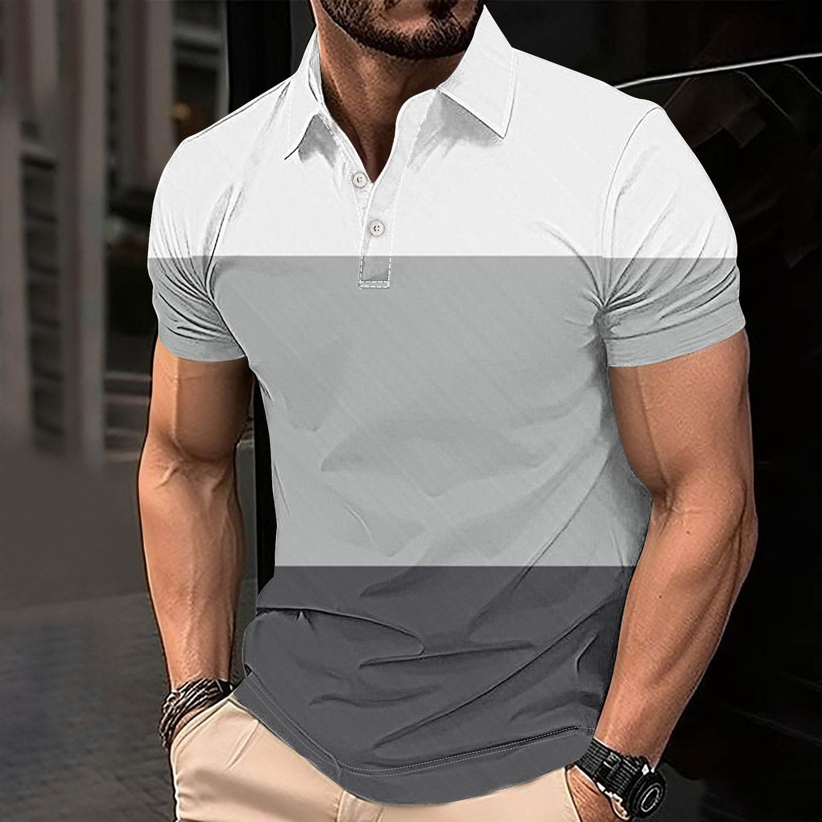 Mens Shirt Men'S Clothing Under $10 Men's Gradient Printed Top Casual Short Sleeved Lapel Top/shirt, S-4XL