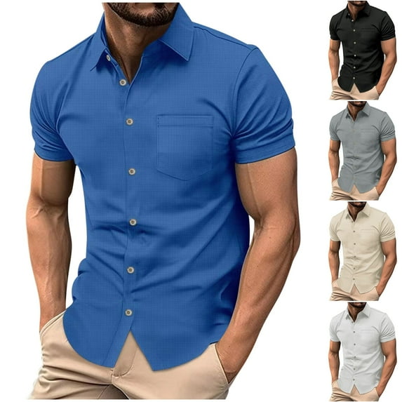 Xunlbb Mens Shirt Men'S Clothing Under $10 Men's Solid Color Chest Pocket Button Casual Short Sleeved Shirt Short Sleeved Lapel Top/shirt, S-3XL