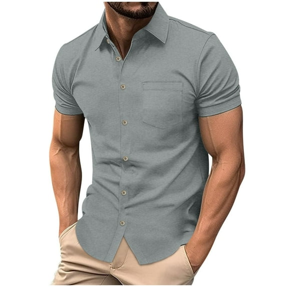 Xunlbb Mens Shirt Men'S Clothing Under $10 Men's Solid Color Chest Pocket Button Casual Short Sleeved Shirt Short Sleeved Lapel Top/shirt, S-3XL